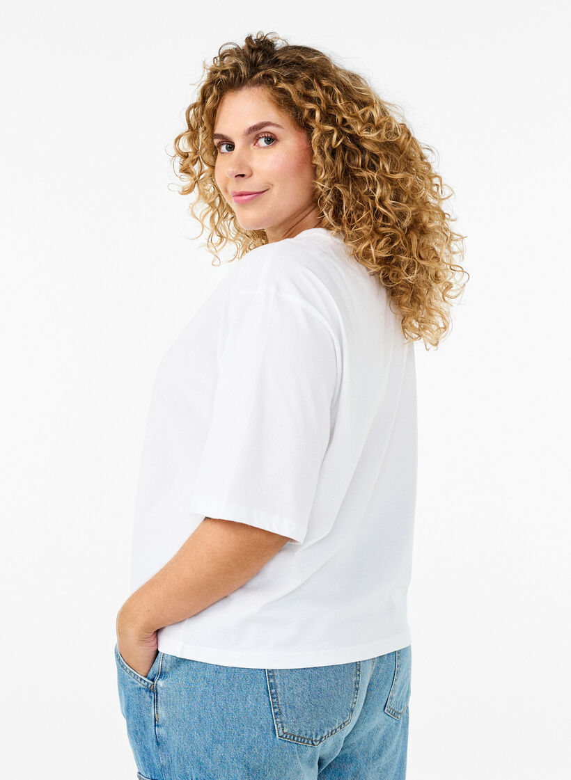 Boxig t-shirt i ekologisk bomull, Vit, Model image number 2