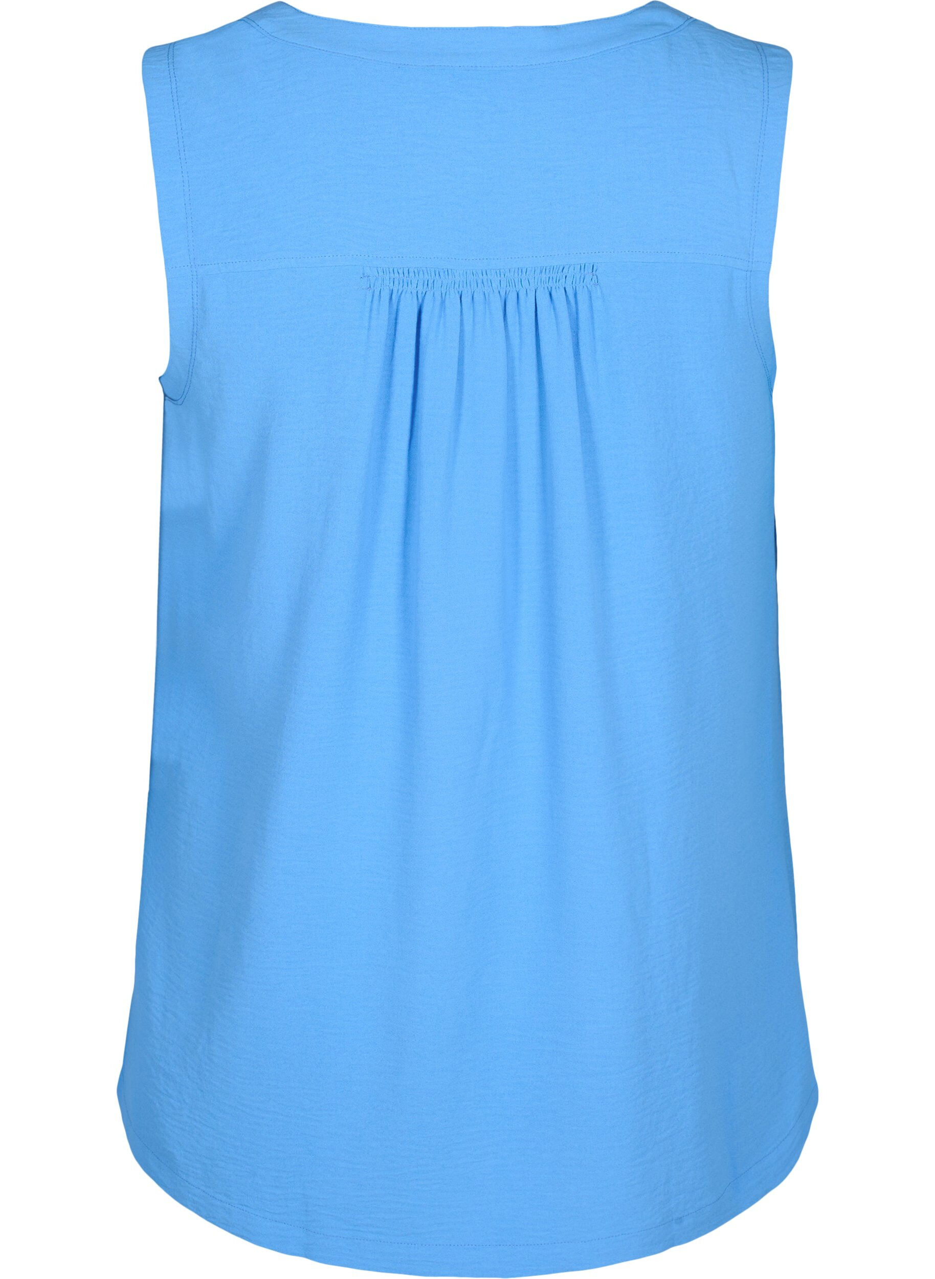 Zizzi&Auml;rml&ouml;s topp med rynkdetaljer, Bl&aring;, Packshot image number 1