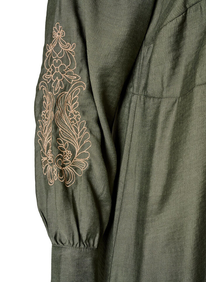 Kl&auml;nning i viskos med broderi och volanger i lager, Gr&ouml;n, Packshot image number 3