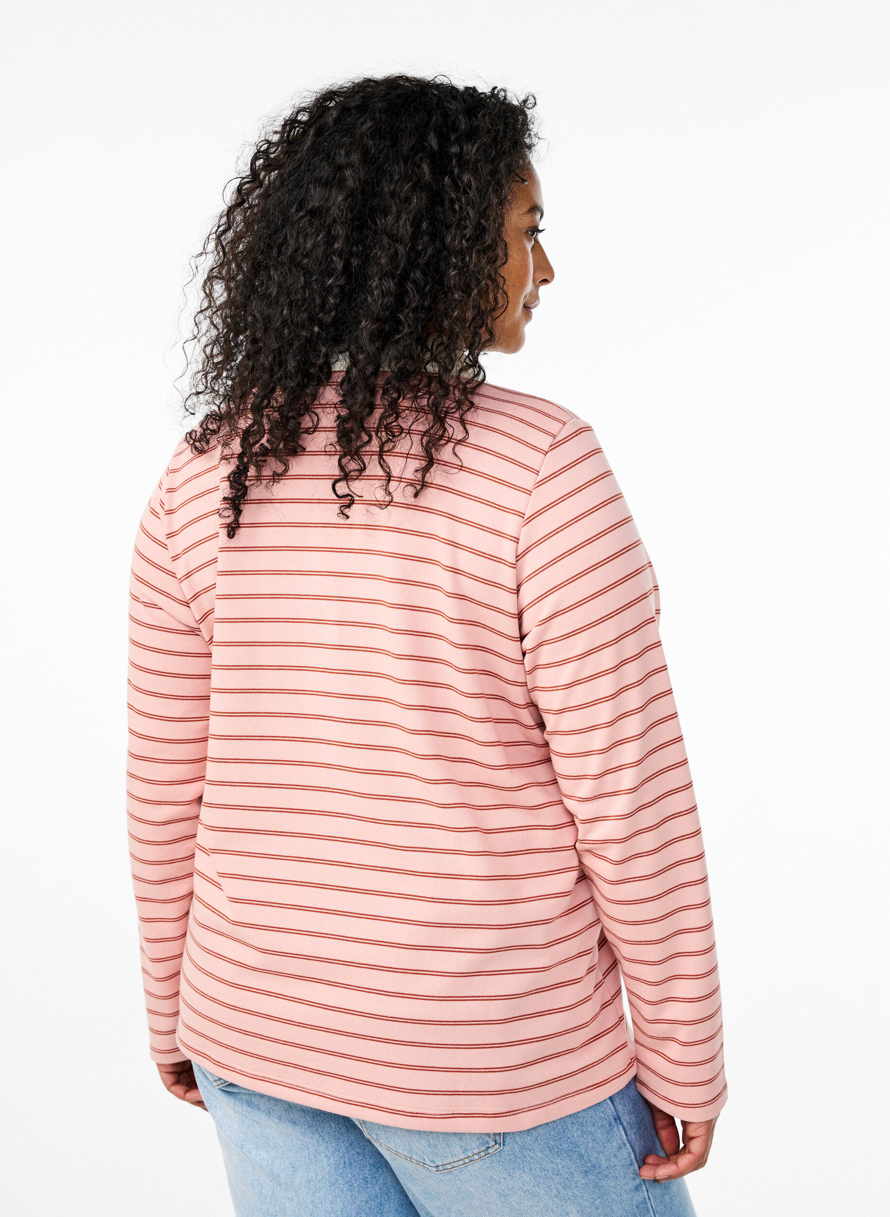 Zizzi Randig pik&eacute;tr&ouml;ja med dragkedja, Rosa, Model image number 2