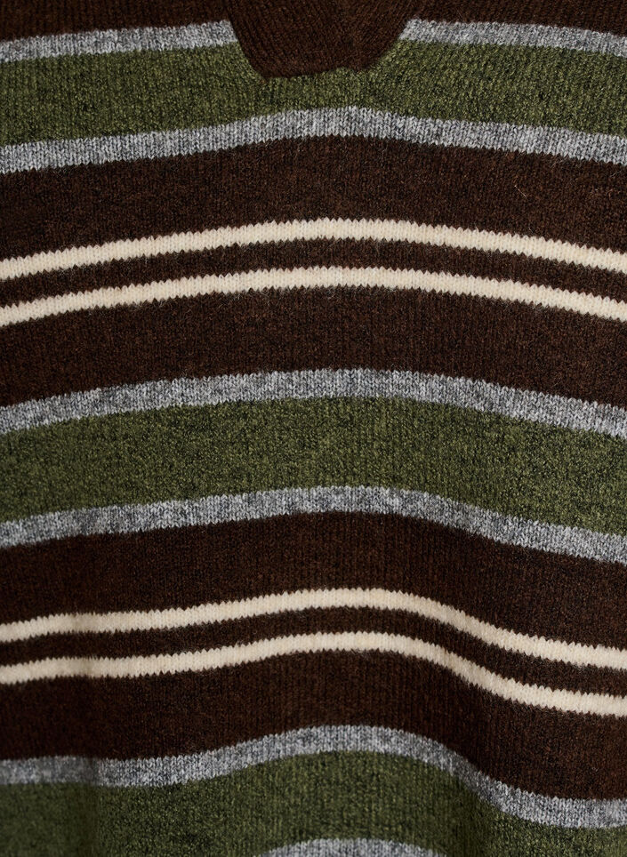 Stickad blus med r&auml;nder och polokrage, Brun, Packshot image number 2