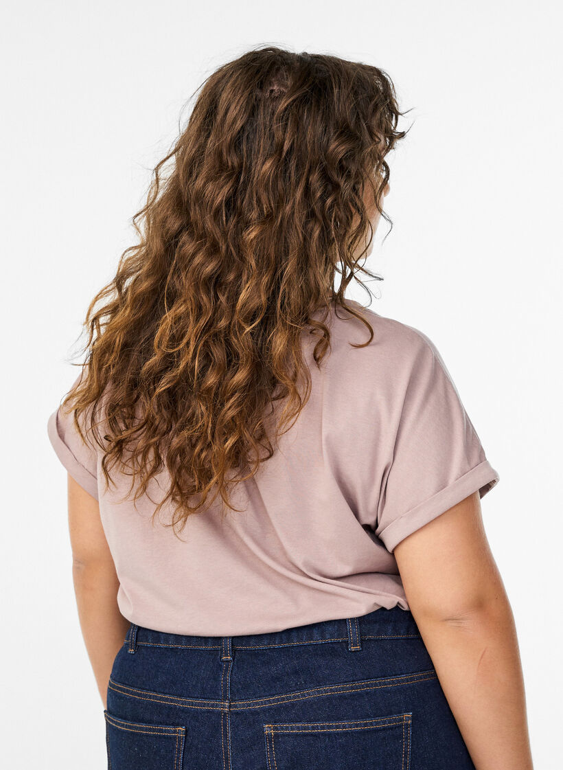 Kort&auml;rmad t-shirt i bomullsblandning, Rosa, Model image number 2