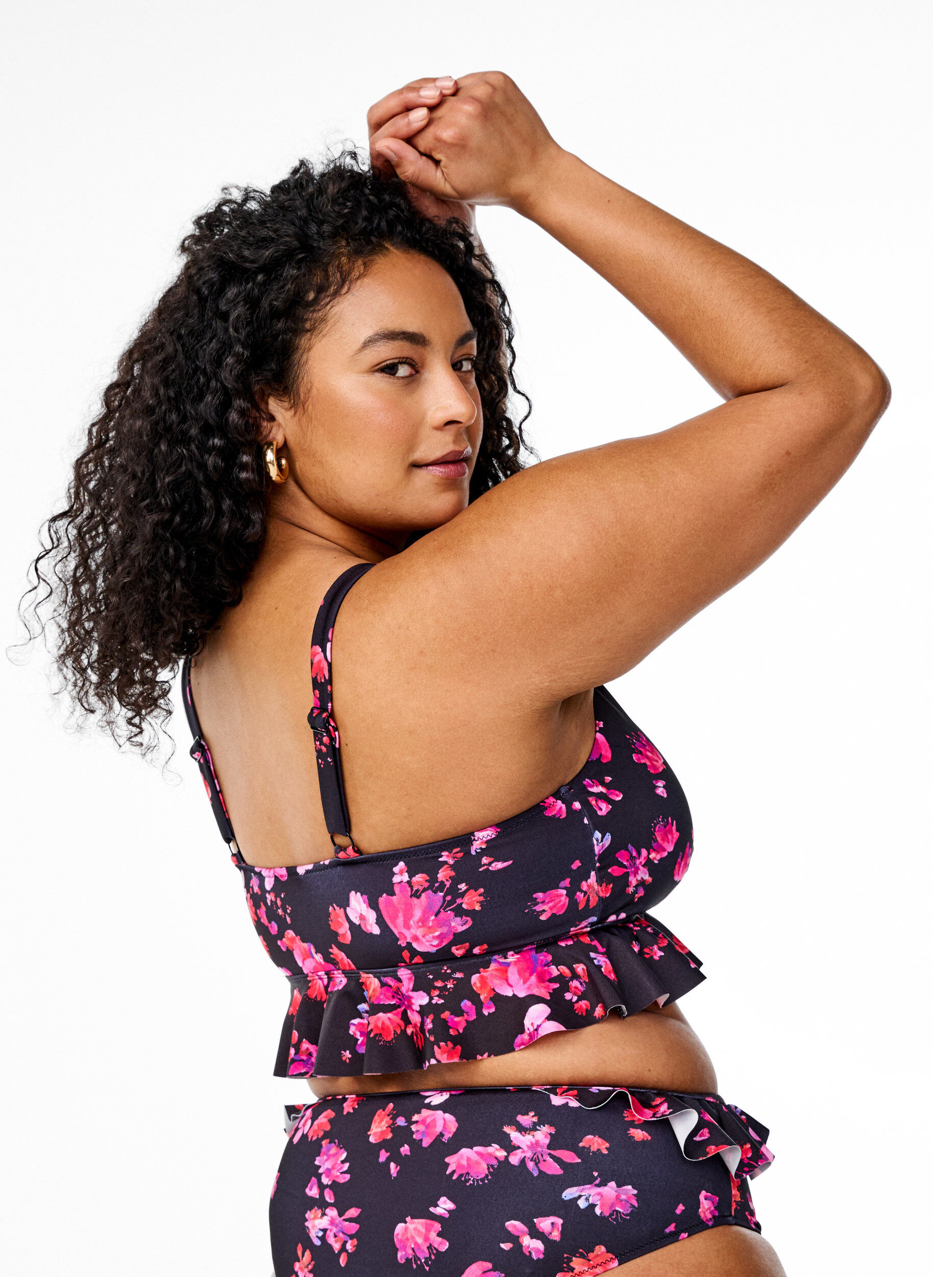 Zizzi Bikinitopp med blommigt m&ouml;nster och volangkant, Rosa, Model image number 2