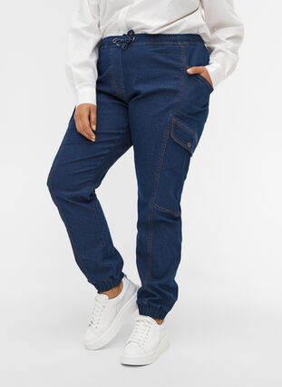 Lösa jeans med dragsko, Medium Blue, Model image number 3