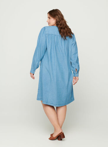 Långärmad denimklänning med pufffärmar, Blue denim ASS, Model image number 0