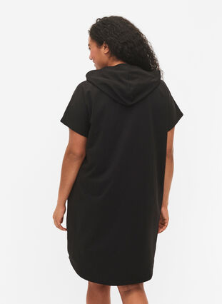 Kortärmad swetshirtklänning med huva, Black, Model image number 1