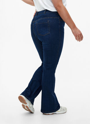 Ellen bootcut jeans med hög midja, Dark Blue, Model image number 3