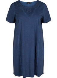 Klänning med spetsdetaljer och korta ärmar, Blue Washed 
