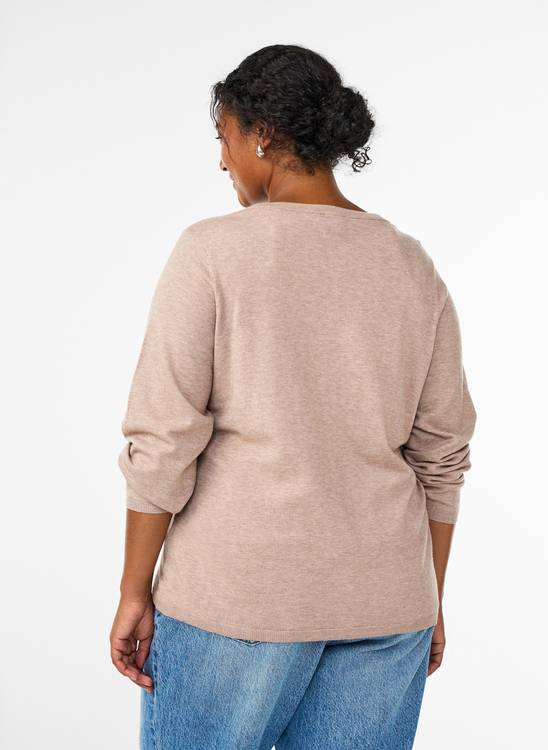 ZizziCardigan med runda knappar, Beige, Model image number 2