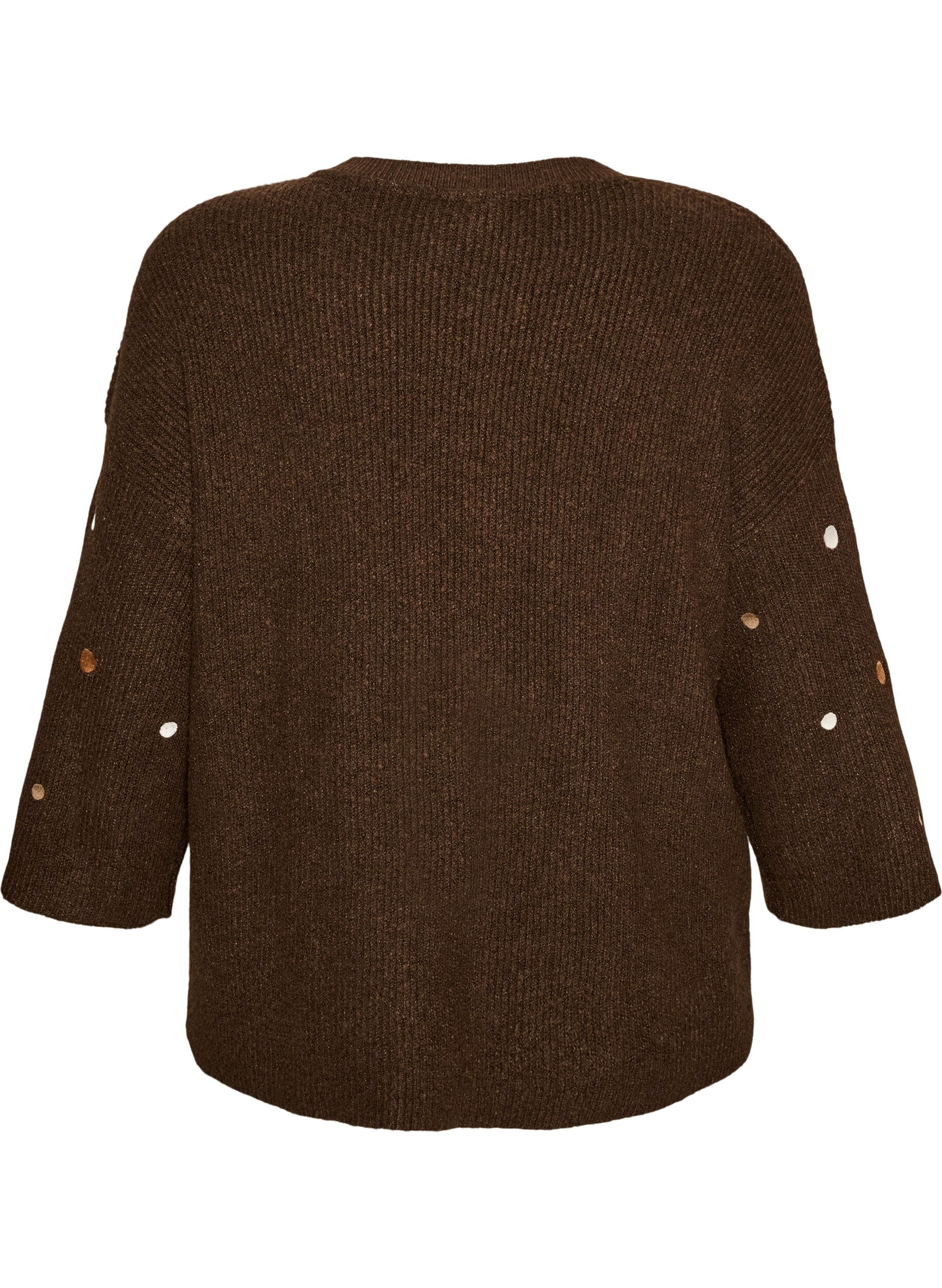 ZizziStickad blus med sm&aring; broderade motiv, Brun, Packshot image number 1