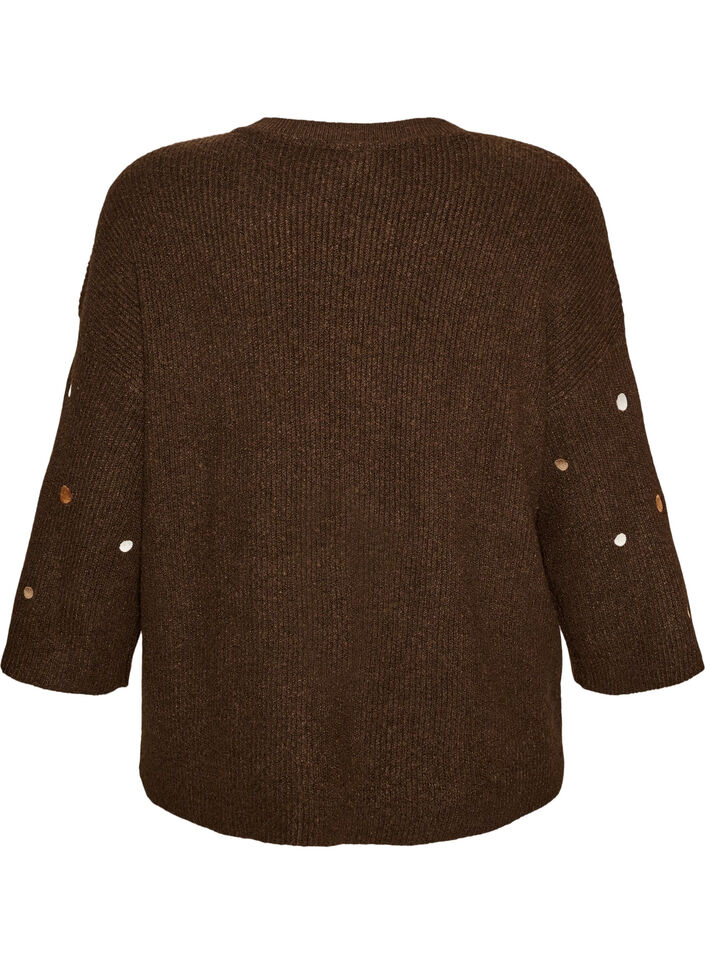Stickad blus med sm&aring; broderade motiv, Brun, Packshot image number 1