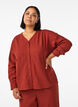Blus i linne och viskos med v-ringning, R&ouml;d, Model image number 0