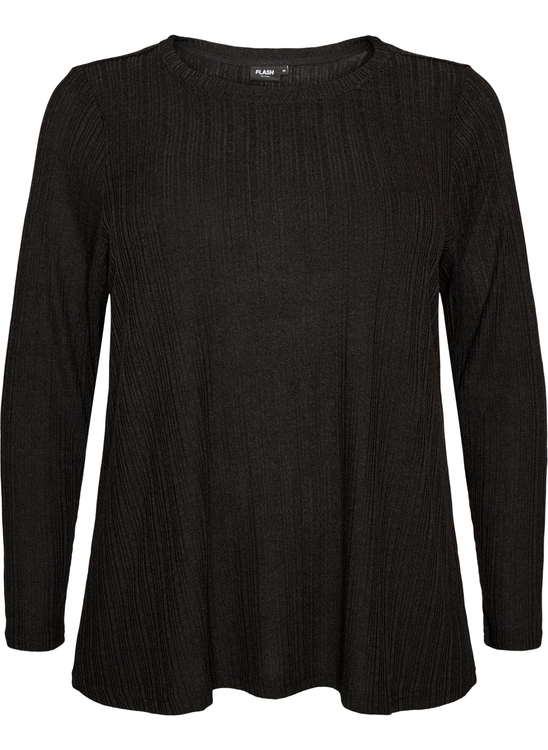Jerseyblus med ribbstruktur och l&aring;nga &auml;rmar