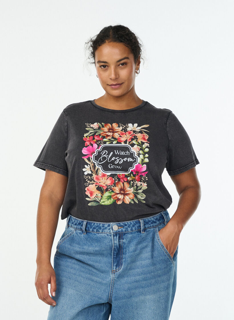 T-shirt i ekologisk bomull med tryck, Gr&aring;, Model image number 0