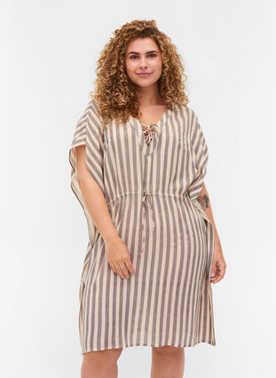 Randig strandklänning i viskos, Sand Striped, Model image number 0