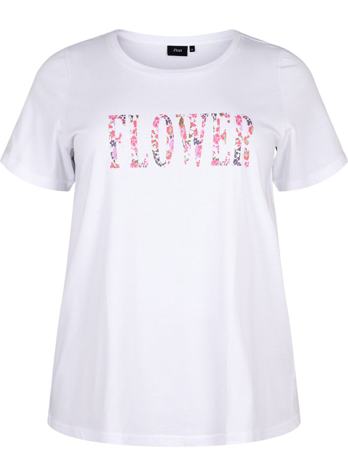 T-shirt i bomull med texttryck, B. White w. Flower, Packshot image number 0