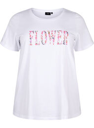 T-shirt i bomull med texttryck, B. White w. Flower