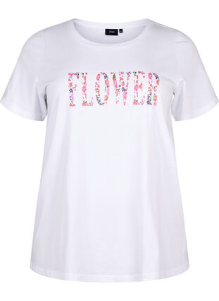 T-shirt i bomull med texttryck, B. White w. Flower, Packshot image number 0