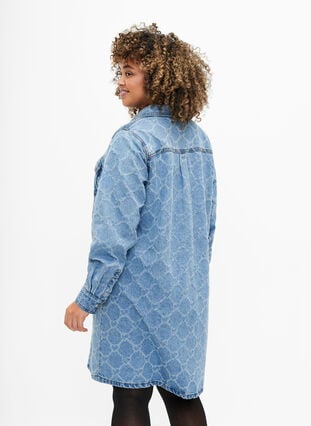 Denimklänning med slitet mönster, Blue denim, Model image number 1