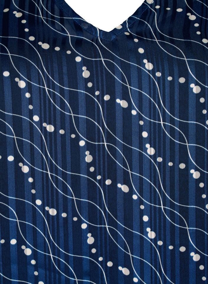 Mönstrad klänning med v-ringning och trekvartsärmar, Dress Bl. Swirl AOP, Packshot image number 2