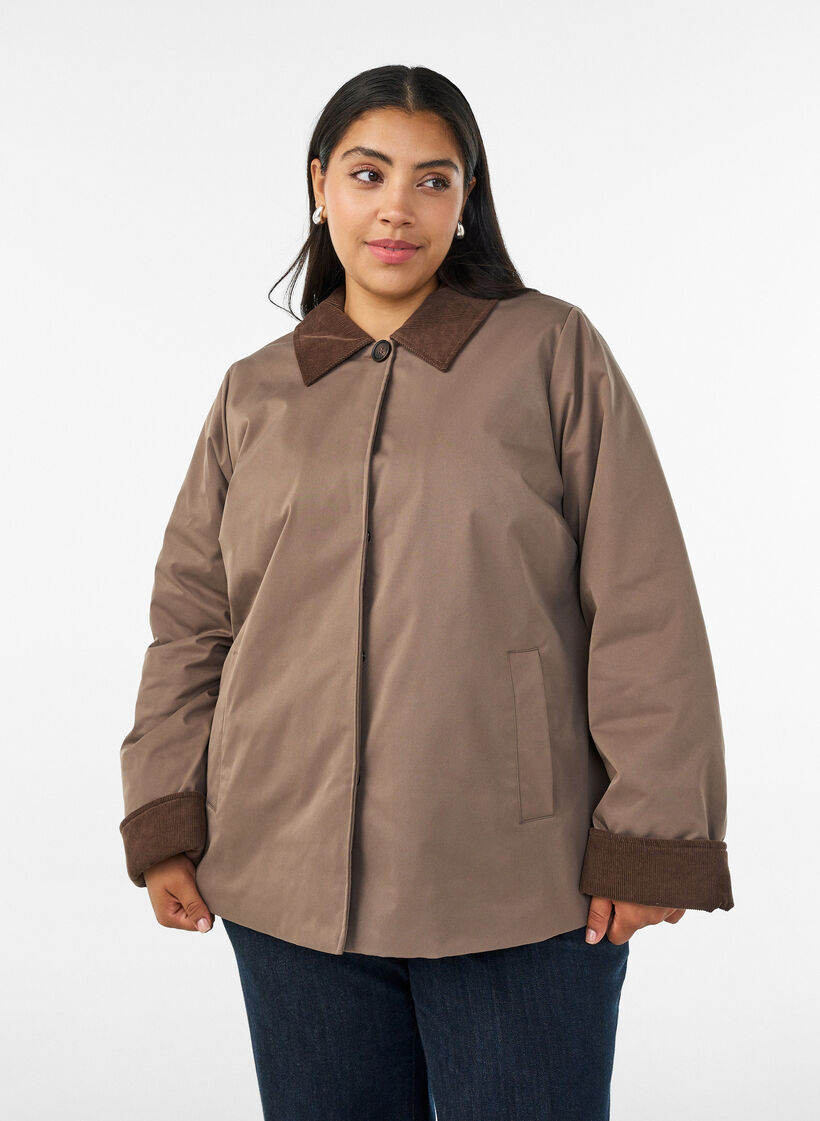 L&auml;tt vadderad jacka med manchesterkrage, Brun, Model image number 0