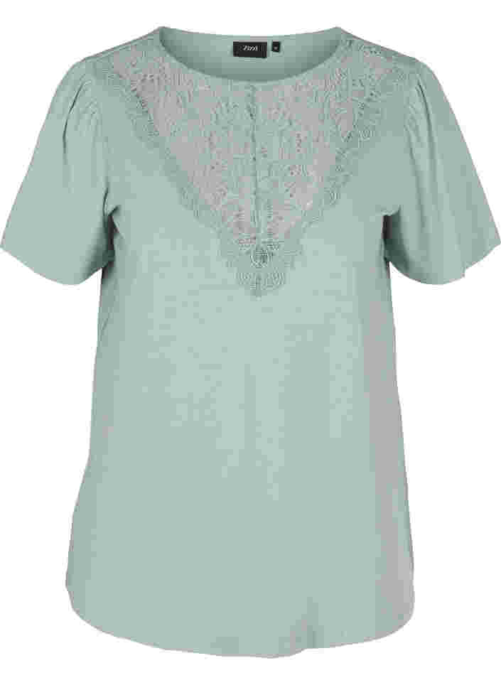 Kortärmad t-shirt med spetsdetaljer, Silver Blue
