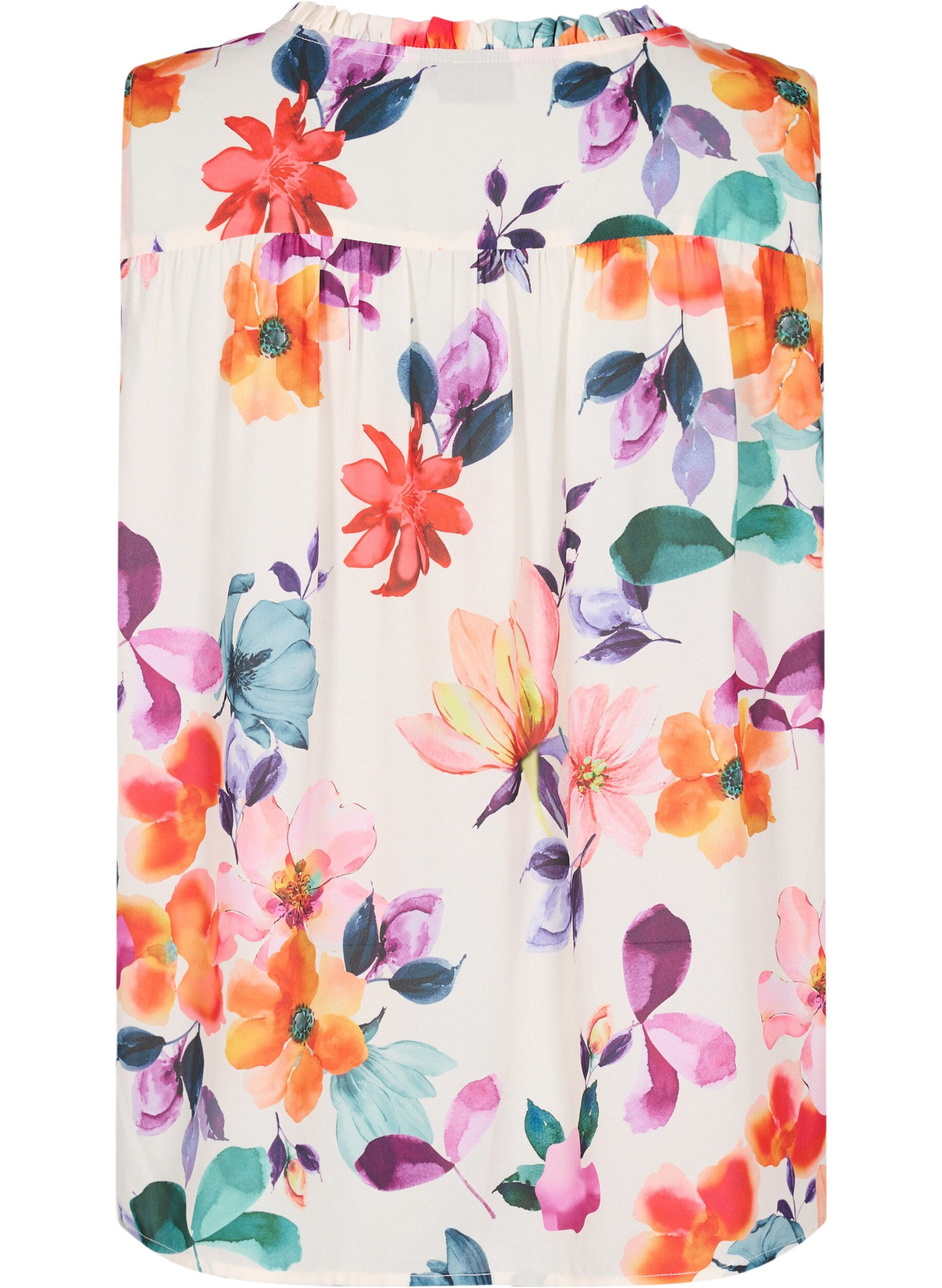 Zizzi Blommig topp med knytband, Buttercream Flower, Packshot image number 1