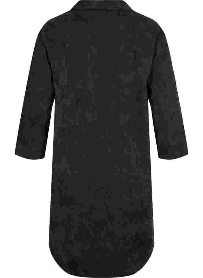 Sammetsklänning med 3/4 ärmar och knappar, Black, Packshot image number 1