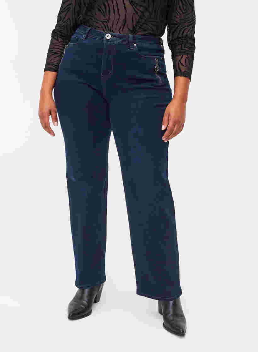 Gemma jeans med regular fit och hög midja, Dark blue, Model image number 3
