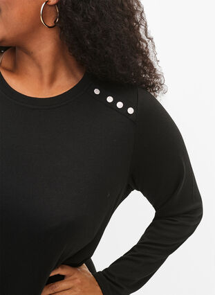 Långärmad jerseyklänning med knappdetaljer, Black, Model image number 2