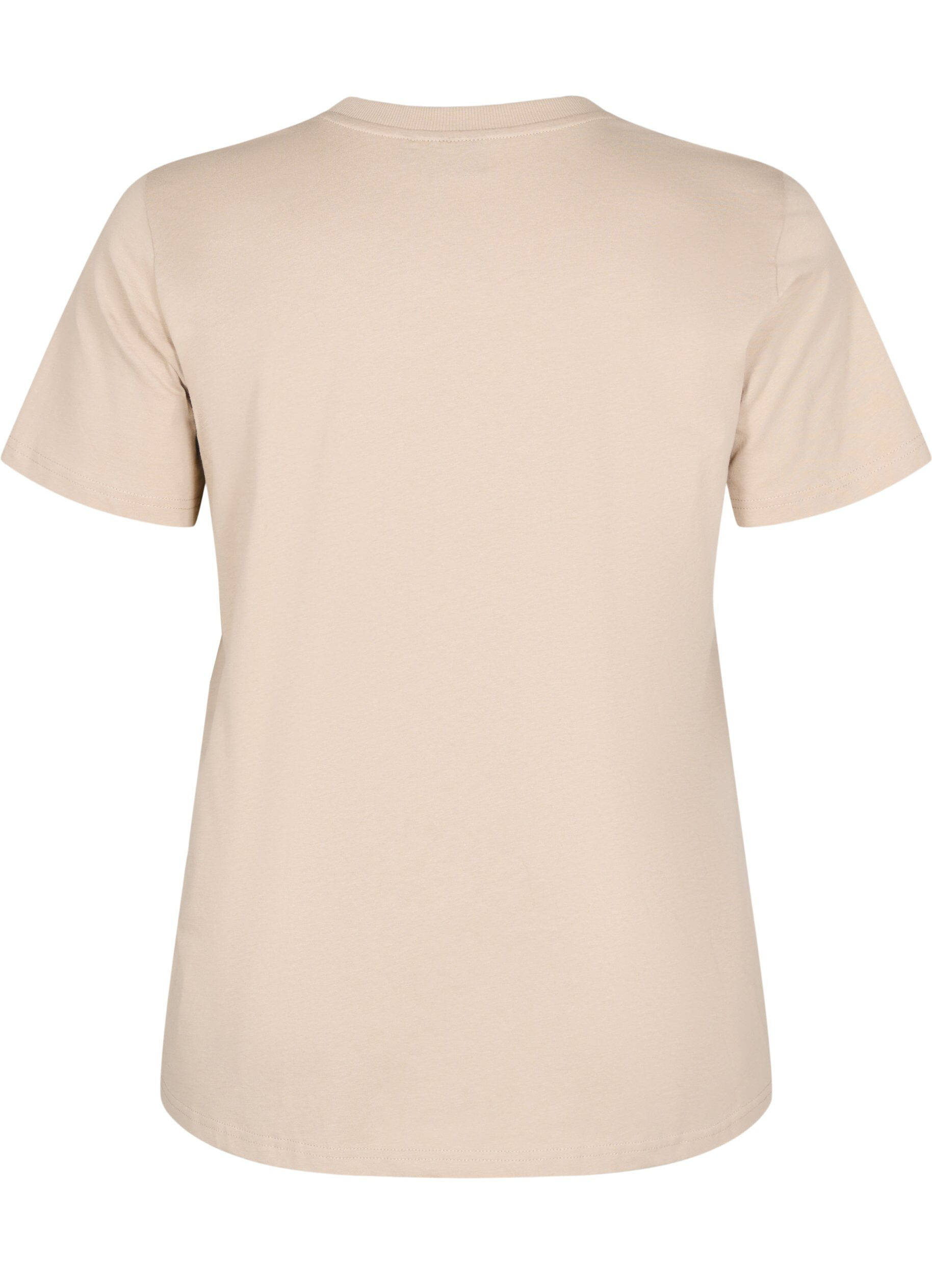 Zizzi Enkel t-shirt i bomull med rund halsringning, Beige, Packshot image number 1