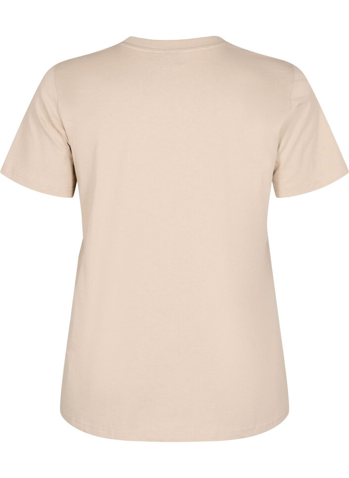 Enkel t-shirt i bomull med rund halsringning, Beige, Packshot image number 1