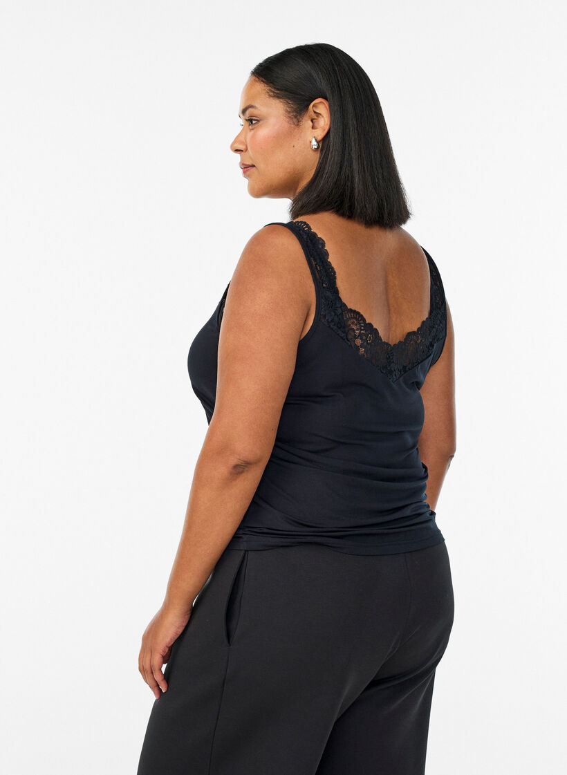 Topp i viskos med spetskant, Svart, Model image number 2