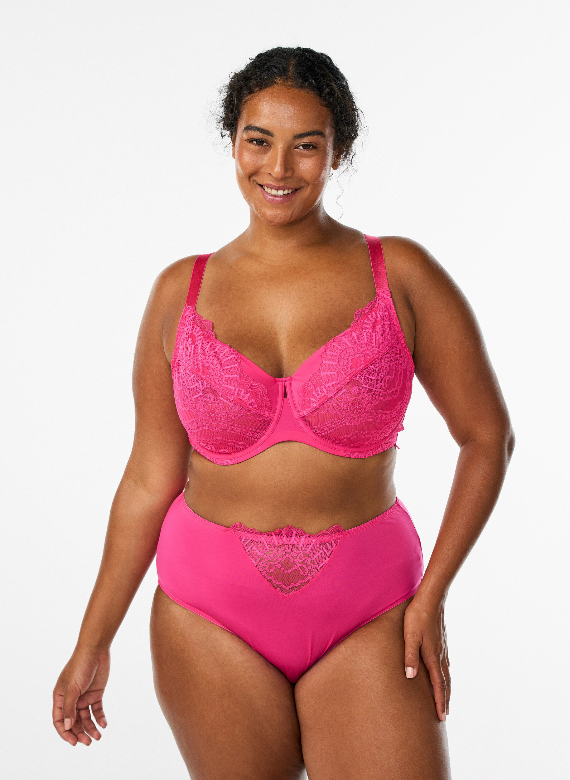 Trosor i mikrofiber med spetsdetaljer, Rosa, Model