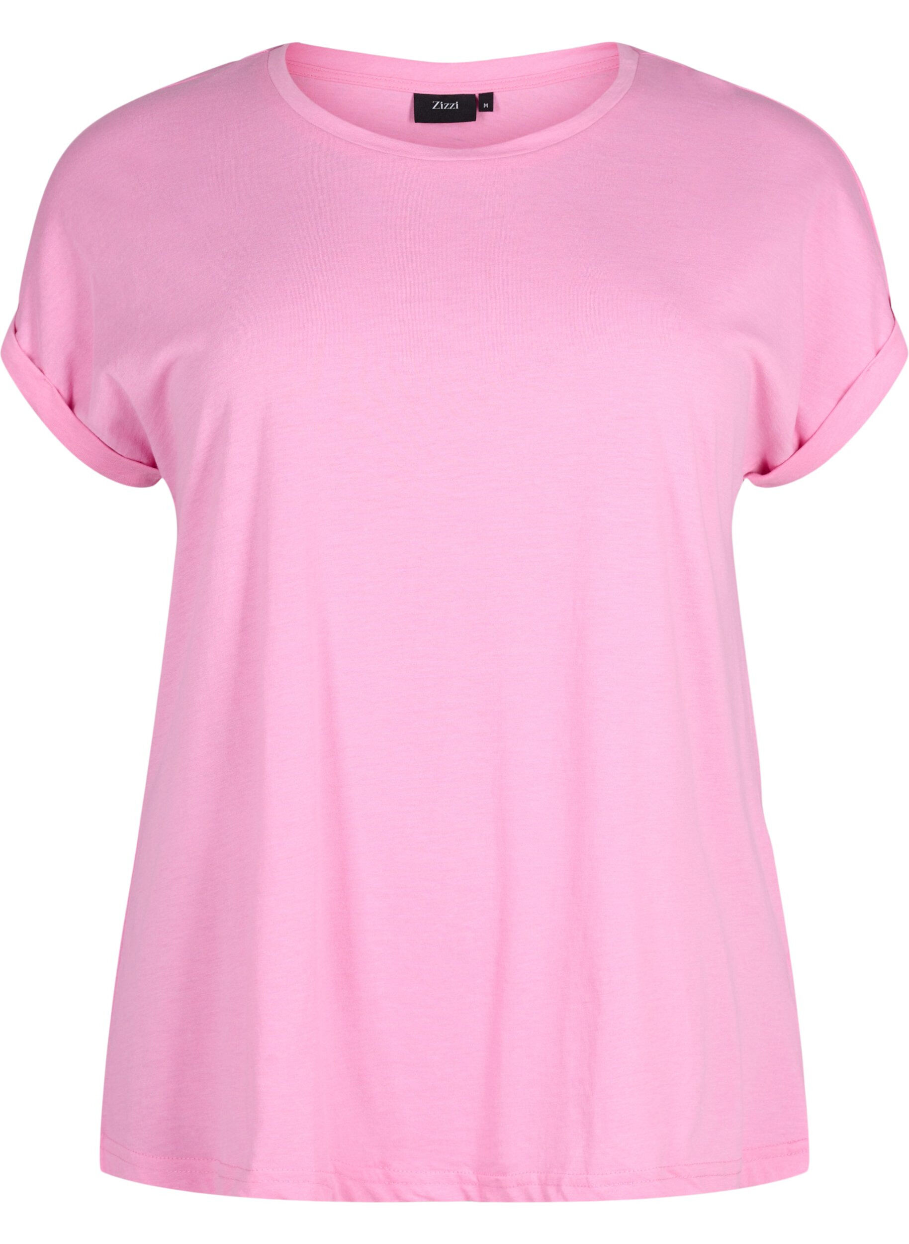 ZizziKort&auml;rmad t-shirt i bomullsmix, Rosa, Packshot image number 0