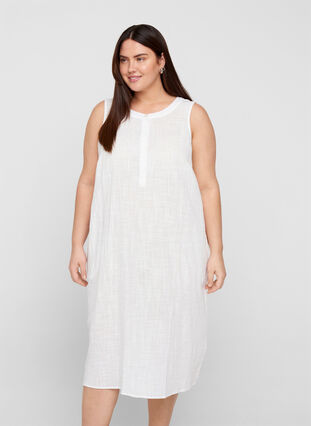 Ärmlös klänning i bomull, White, Model image number 0