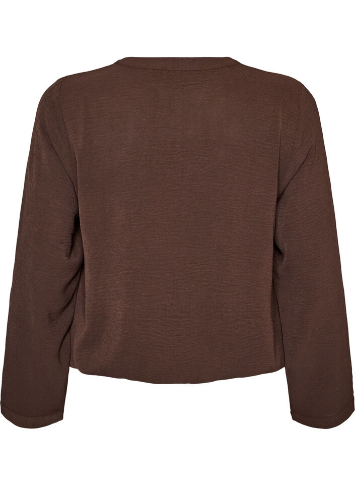 Blus i ballongsilhuett med v-ringning, Brun, Packshot image number 1