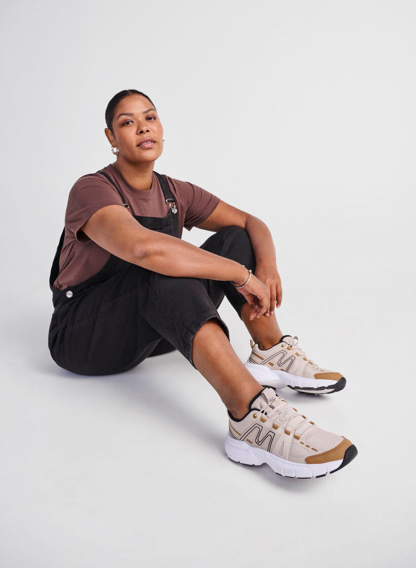 Wide fit - Sneakers med elastiska snören, Birch, Image image number 0