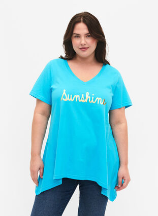 T-shirt i bomull med kort ärmar, Blue Atoll Sunshine, Model image number 0