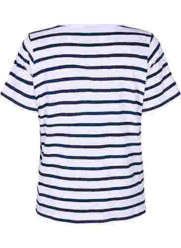 Randig v-ringad t-shirt i bomull, Bright White Stripe, Packshot image number 1