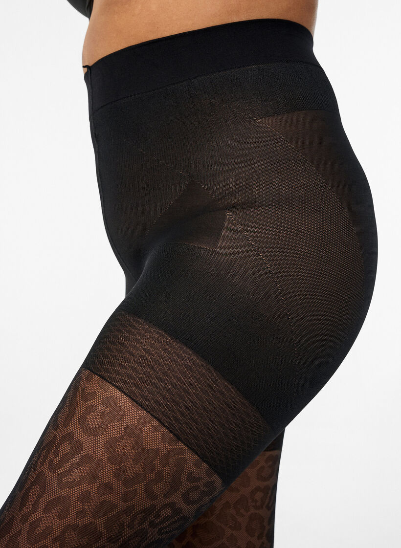 Leopardm&ouml;nstrade strumpbyxor i 50 denier med push-up, Svart, Model image number 2