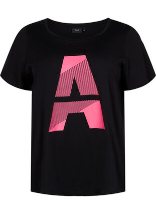 Sport t-shirt med tryck, Black w. Pink A, Packshot image number 0