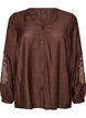 Skjorta i viskos med broderade &auml;rmar, Brun, Packshot image number 0