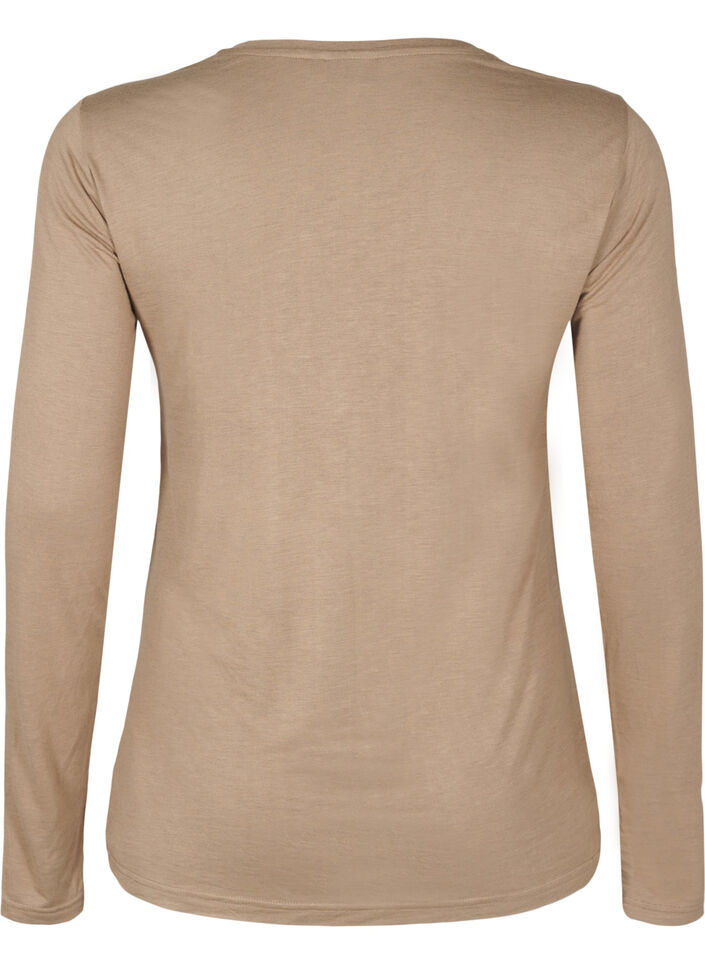L&aring;ng&auml;rmad blus i ull och viskos, Brun, Packshot image number 1