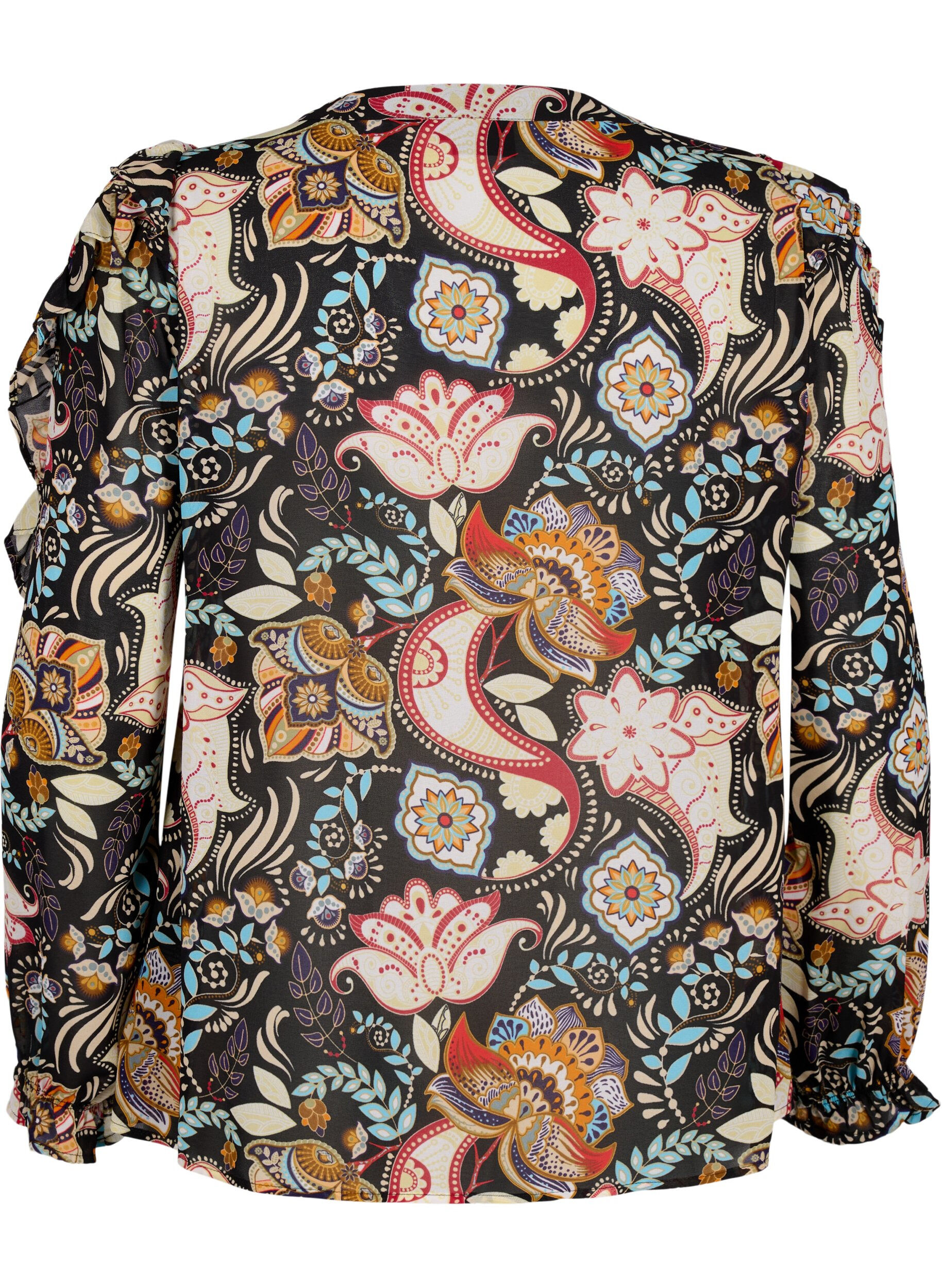 Zizzi Skjortblus med volanger och paisleytryck, Black Paisley, Packshot image number 1