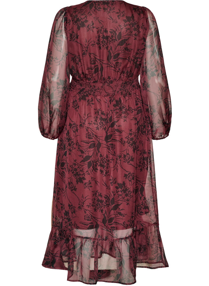 Maxikl&auml;nning med blommigt m&ouml;nster och smock, M&ouml;rk Bordeaux, Packshot image number 1