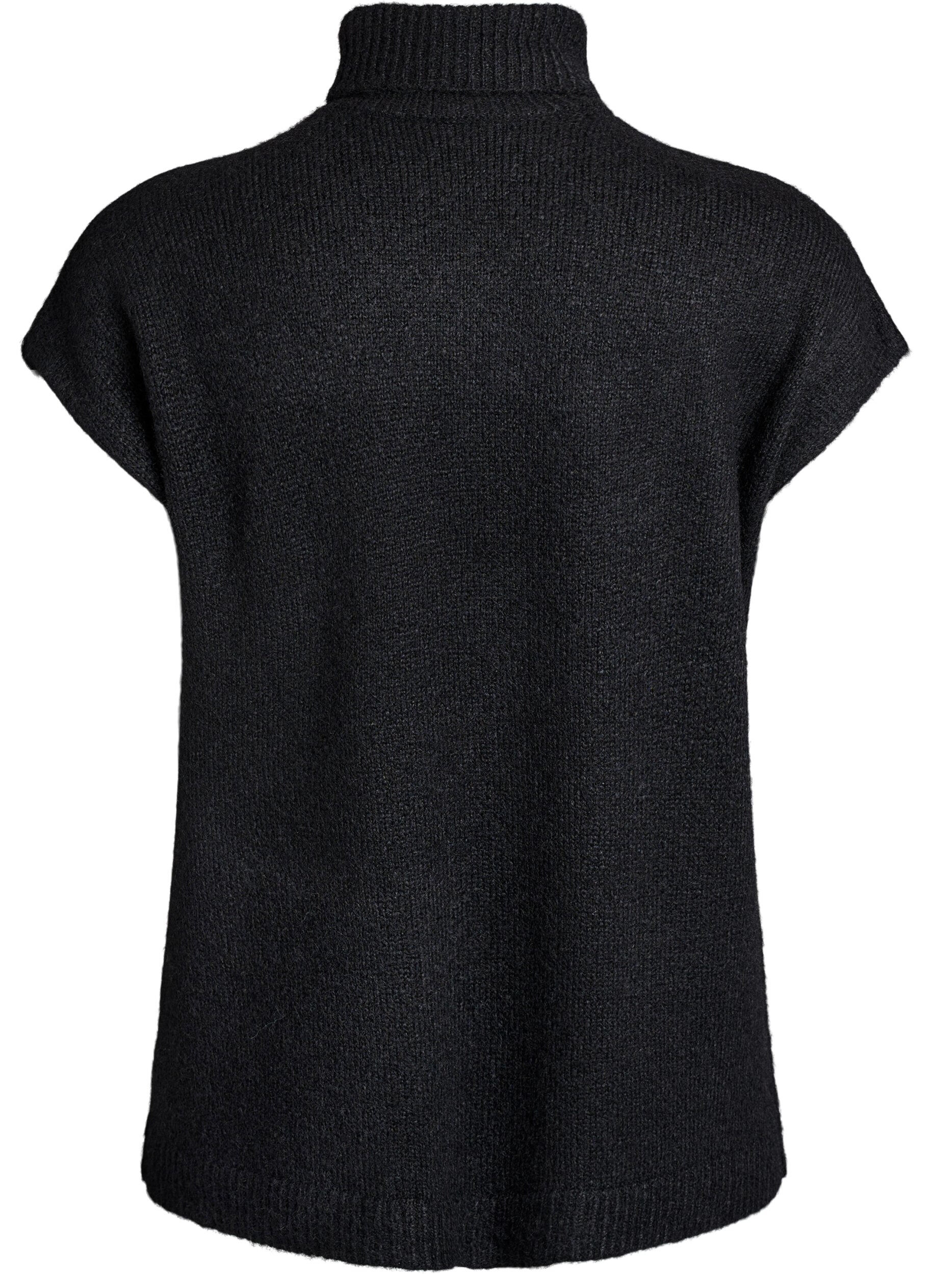 Zizzi &Auml;rml&ouml;s stickad v&auml;st med polokrage, Svart, Packshot image number 1