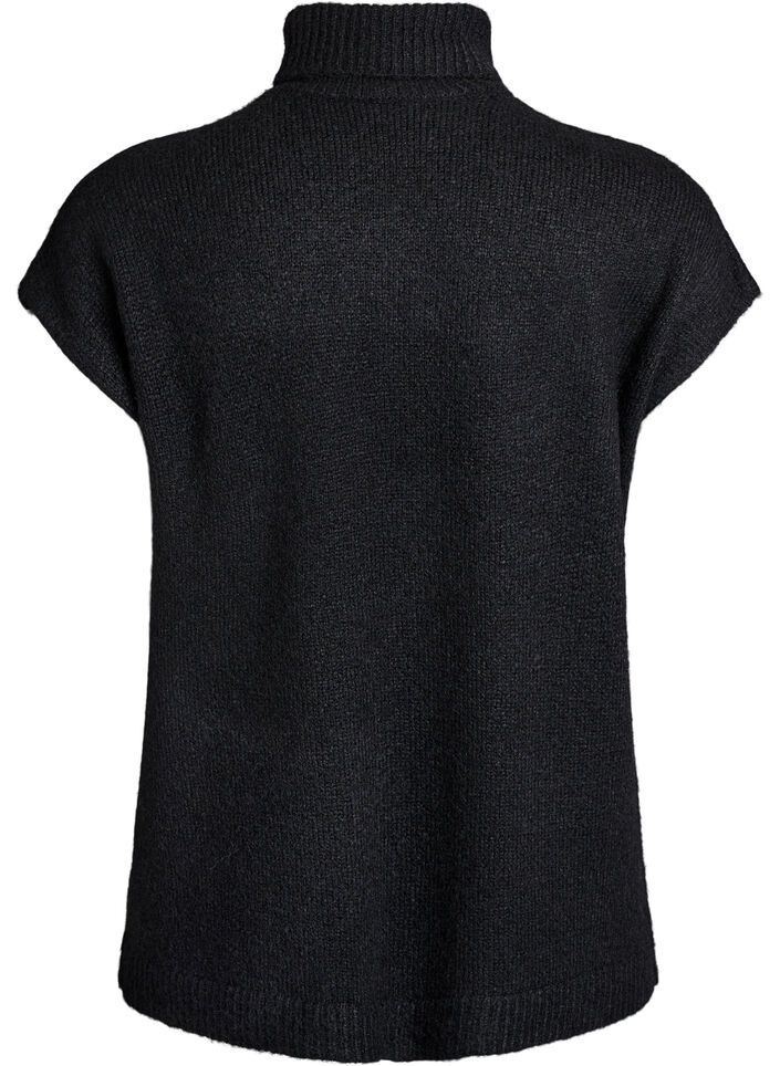 Ärmlös stickad väst med polokrage, Svart, Packshot image number 1