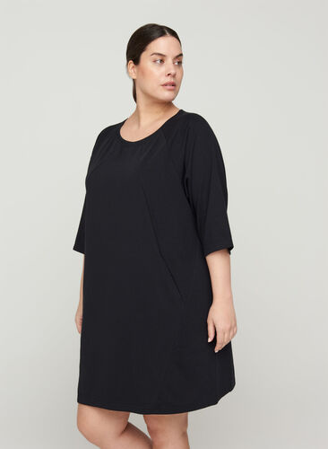 Sweatklänning med 3/4 ärmar och fickor, Black, Model image number 0