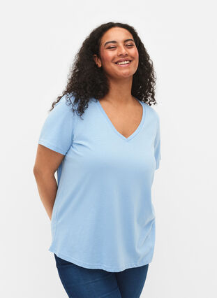 Kortärmad t-shirt med v-hals, Placid Blue, Model image number 0